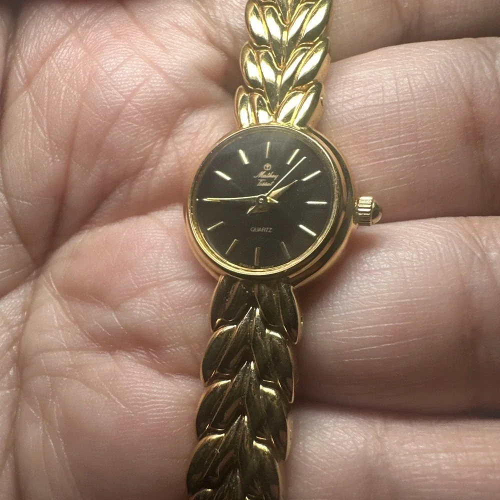Working VTG Mathey Tissot Swiss 18mm Gold Tone Black Dial WomenS Watch FIT 6.75